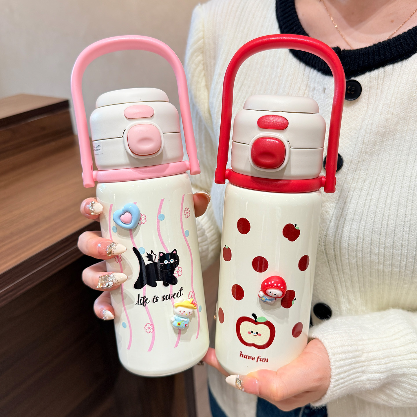 双饮保温杯带刻度316不锈钢水壶