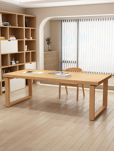 客厅实木大书桌餐桌一体家用办公桌工作台学习写字桌莫比恩书法桌