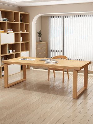 客厅实木大书桌餐桌一体家用办公桌工作台学习写字桌莫比恩书法桌