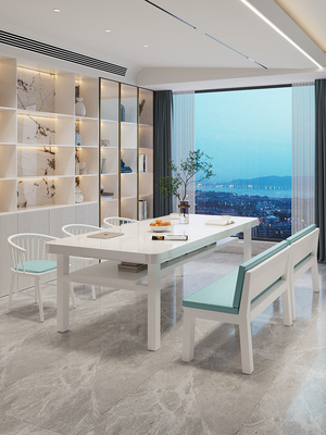 去客厅，实木大书桌，家庭书房书桌，白色钢琴漆写字台，双层隔断