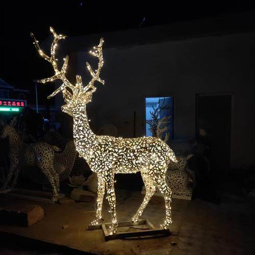 不锈钢发光鹿户外大型不锈钢编织镂空造型麋鹿园林景观动物雕塑