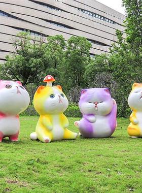 室内外招财猫雕塑花园庭院摆件卡通可爱猫咪玻璃钢美陈装饰品摆件