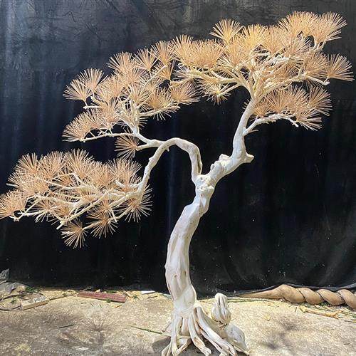 迎客松仿真树枯树造型树玄关酒店大堂室內造景枯山水木雕落地摆件