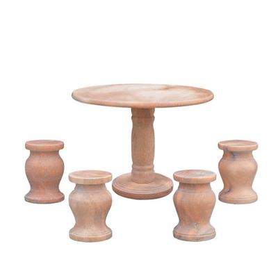 大理石晚霞红石桌椅仿古石桌石凳户外庭院家用圆桌鼓浪黑坐凳雕刻