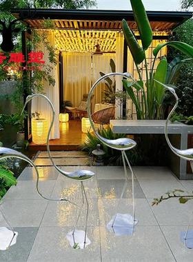 不锈钢仙鹤火烈鸟雕塑定制售楼处庭院水池景观园林抽象工艺品摆件