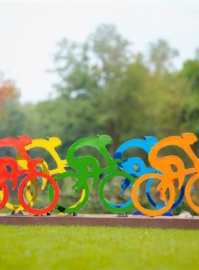 简约不锈钢人物雕塑学校体育公园公路标识自行车装饰美陈摆件定制