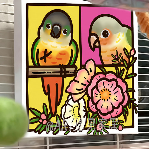 小太阳鹦鹉挂画可爱玄凤挂画 和尚鹦鹉装饰画 金太阳鸟咖鸟笼挂画
