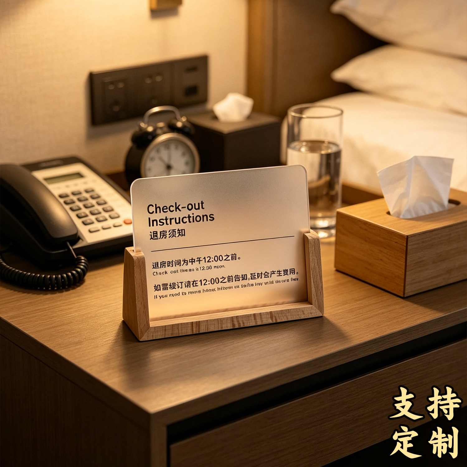 酒店客房床头温馨提示牌宾馆前台房间wifi无线网亚克力退房须知请勿卧床吸烟立牌民宿禁止黄赌毒标识牌定制图片