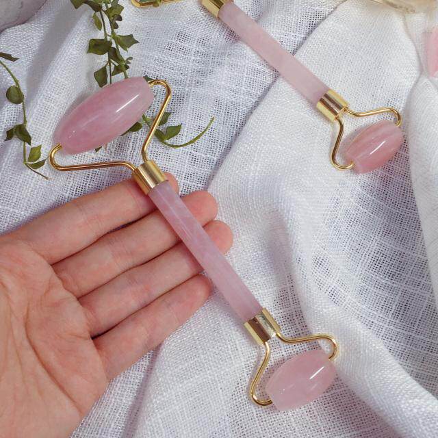 天然粉水晶玉石按摩棒瘦脸仪女v脸神器滚动瘦脸器滚轮式正品美容