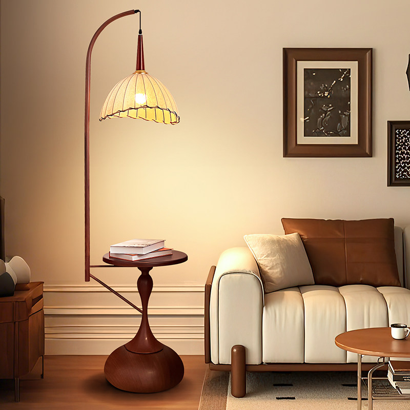 法式中古风落地灯氛围感客厅沙发复古装饰置物卧室床头柜台灯一体