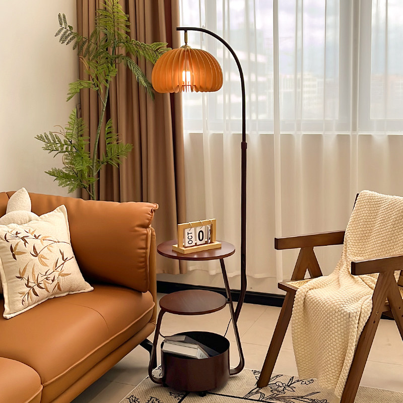 中古风南瓜落地灯客厅沙发旁氛围灯美式复古卧室床头柜置物架台灯