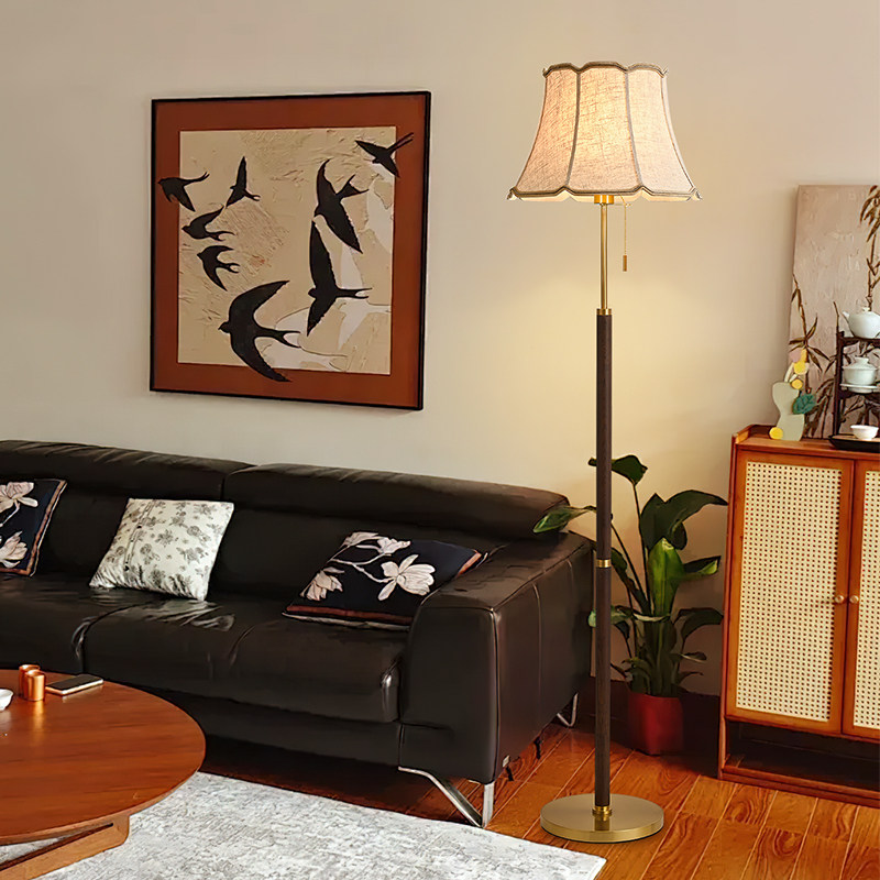 法式复古落地灯客厅书房高级感实木氛围灯中古风卧室床头立式台灯