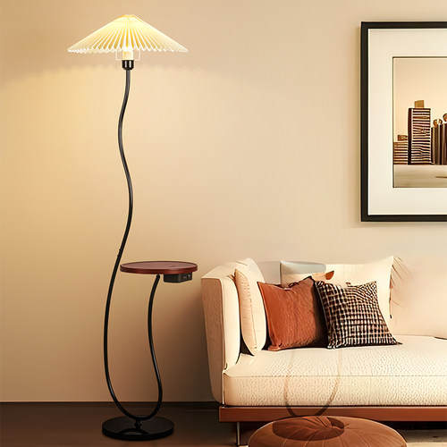 法式奶油中古百褶立式置物落地灯