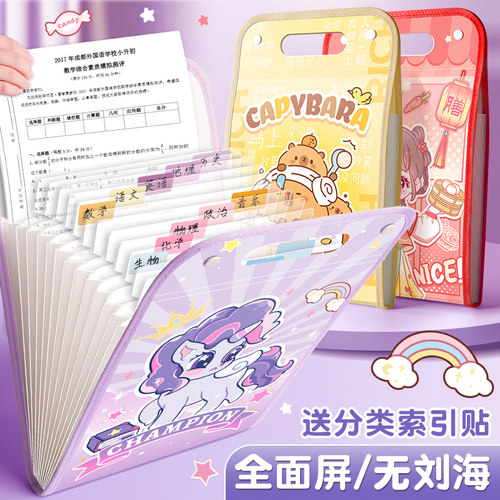 A4竖式手提风琴包试卷收纳文件夹
