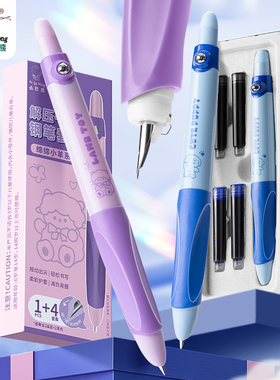 国风按动式减负钢笔小学生专用儿童初学者练字钢笔套装三年级矫正握姿简约高颜值女生可替换墨囊蓝色黑色墨水