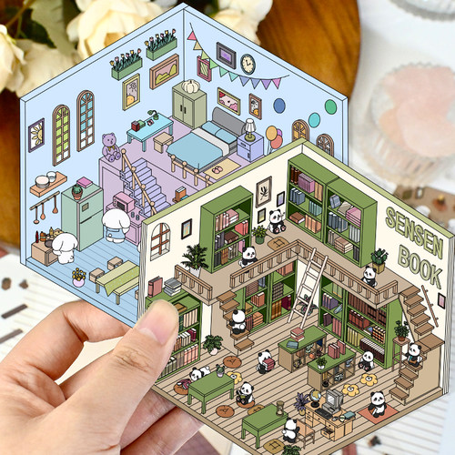 收纳造景贴纸3D迷你微缩场景立体贴纸diy小屋贴纸小红书同款韩系趣味解压手帐贴卡通可爱益智玩具女孩儿童