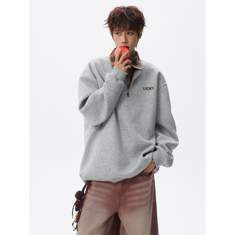 MPstudios原创男装旋律风车撞色假两件卫衣大码格子领POLO衫外套