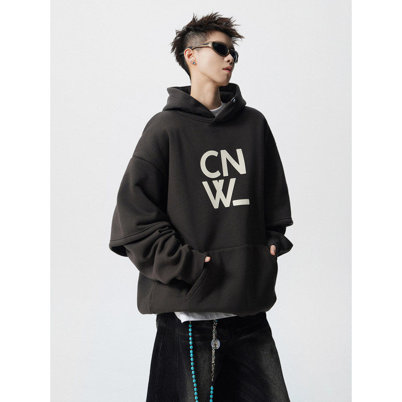 MPstudios原创男装阿茶与阿古吕小虎bdls无界假两件宽松连帽卫衣