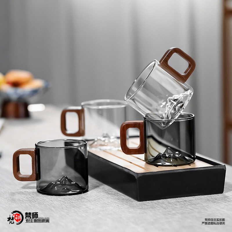 中式木把耐高温观山小茶杯品茗杯