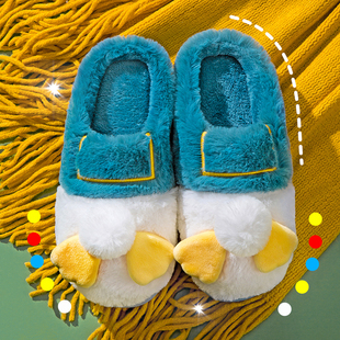 男冬 室内居家保暖防滑厚底半包跟卡通情侣毛绒棉鞋 棉拖鞋 女秋冬季