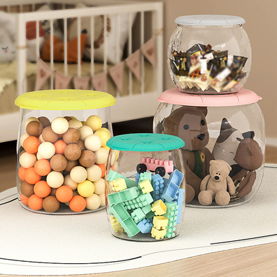 娃娃收纳桶玩具收纳筒毛绒玩偶布整理收纳儿童公仔透明可坐收纳凳