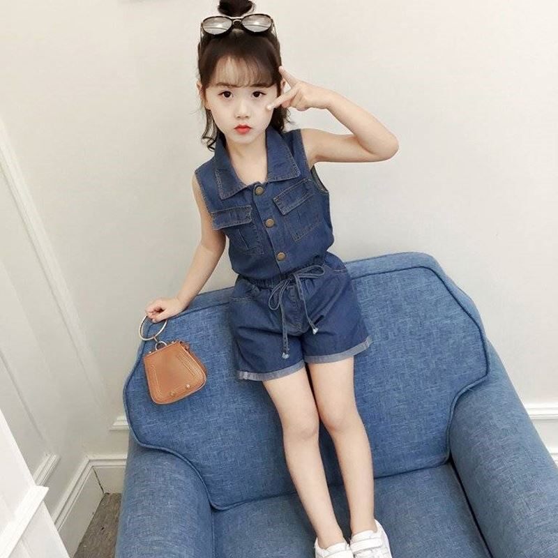 Girls' suits 2019 new pattern Summer wear Western style Korean Edition fashion Kids Fashionable cowboy shorts Sleeveless Two piece setin the Children/Baby/Family fitted , Set  category - from Buy2taobao.com to provide professional Taobao agent buy service