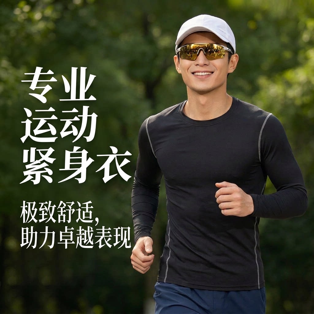 速干跑步长袖紧身衣男弹力压缩健身服田径训练透气排汗运动打底衫
