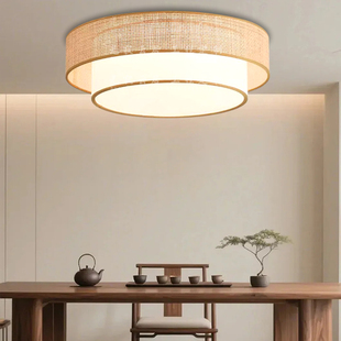 日式侘寂客厅卧室书房茶室禅意中式藤柳编宋代美学民宿饭店吸顶灯