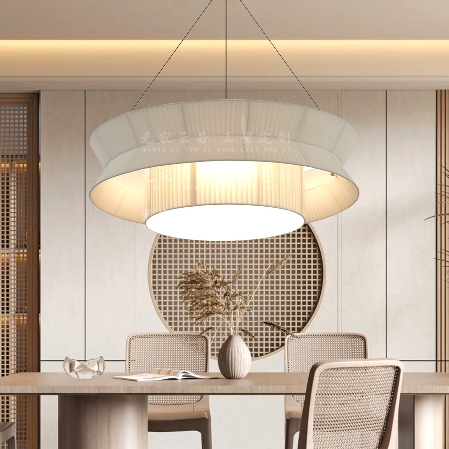 日式侘寂客厅设计师款温馨艺术高级感奶油风民宿酒店大厅布艺吊灯