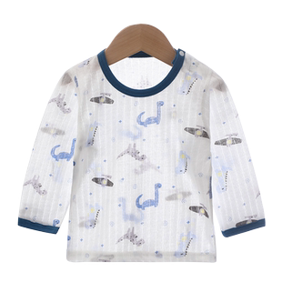 男童长袖上衣宝宝睡衣纯棉无骨单件薄打底女童t恤儿童家居空调服