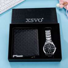 Quartz Wrist Watch Leather Wallet Gift Set for Boyfriend men