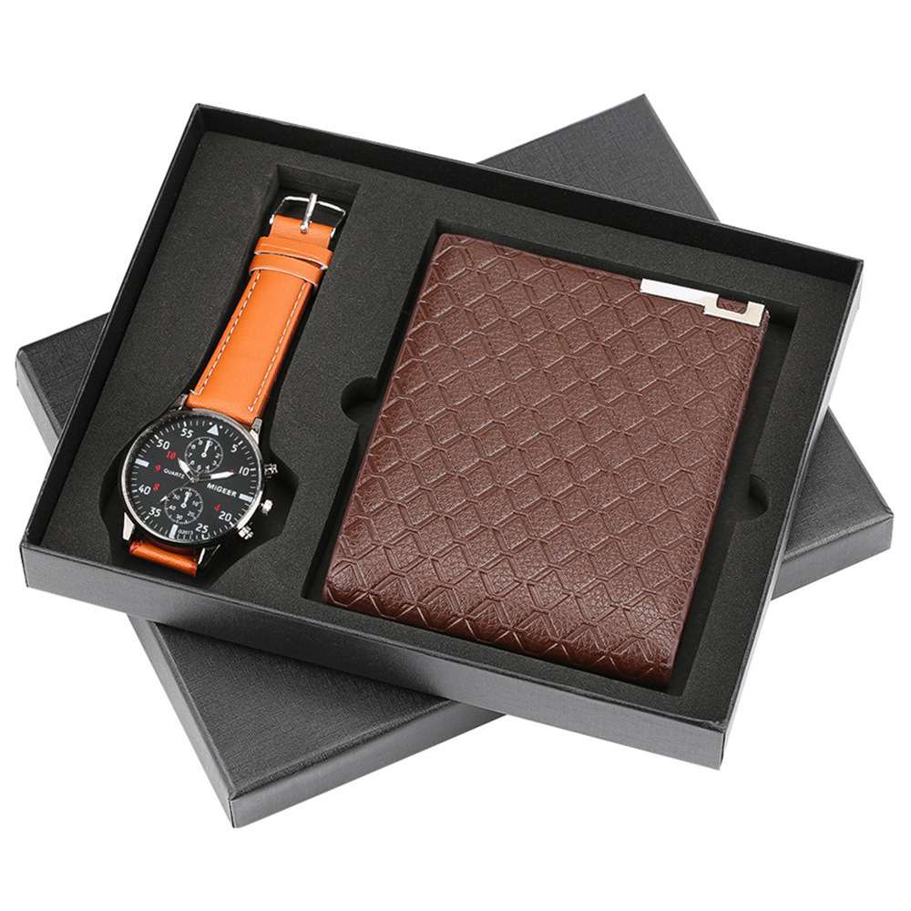 quartz wrist watch leather wallet gift set for boyfriend men