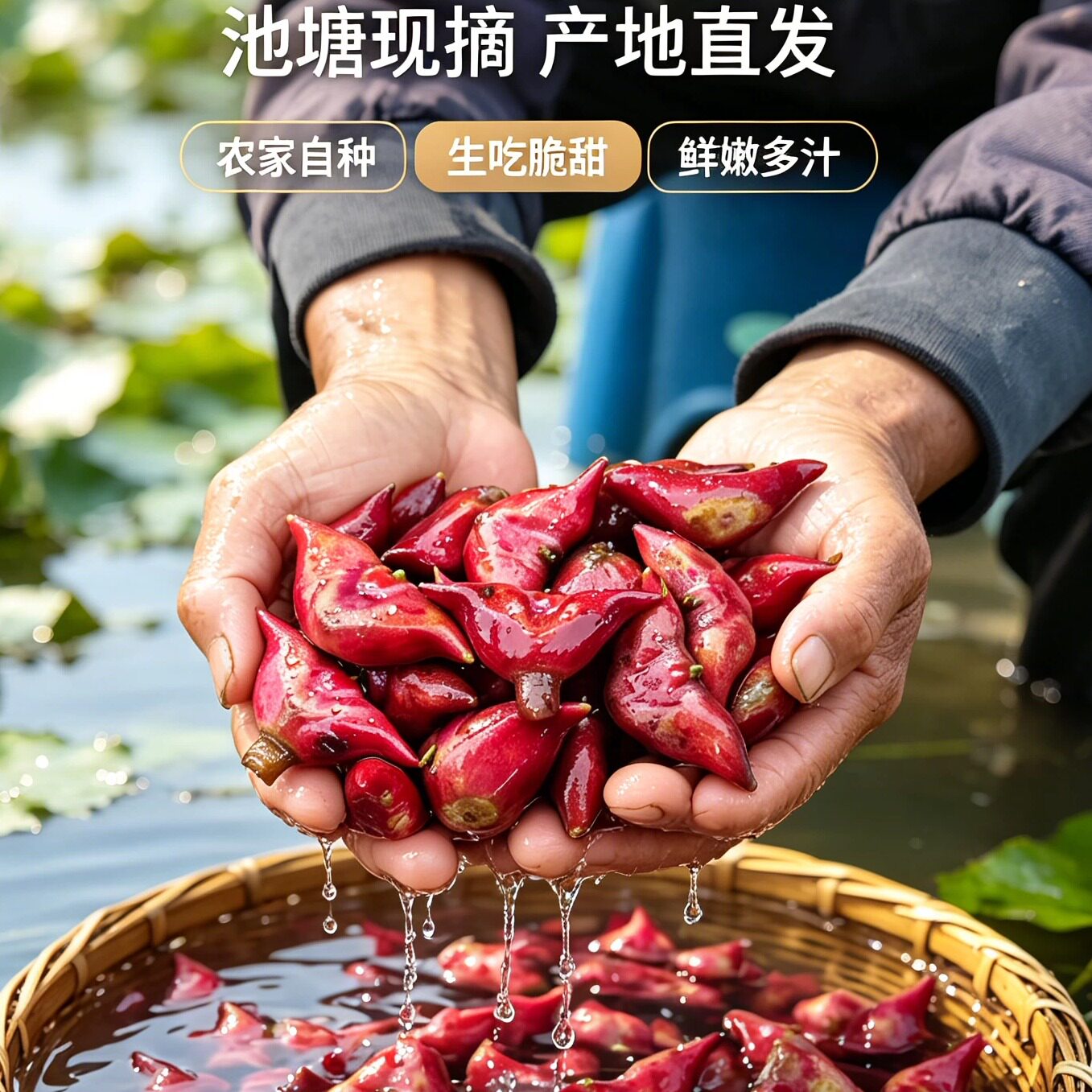 洪湖新鲜红皮菱角现摘现发生吃脆甜农家自种水生菱角顺丰产地直发