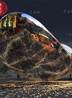 售楼部大型不锈钢镜面渔船雕塑定制水池金属发光镂空小船艺术摆件