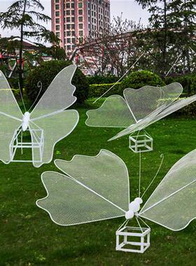 户外铁艺不锈钢镂空发光蝴蝶雕塑园林广场售楼部草坪景观装饰摆件