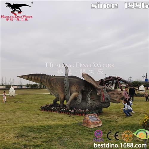 仿真原角龙打斗组合互动场景仿真恐龙制作户外景区展览展出