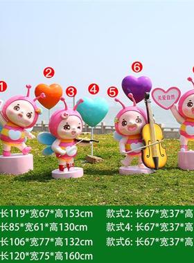 户外卡通动物蜜蜂花缸玻璃钢雕塑景区庭院花幼儿园林景观装饰摆件
