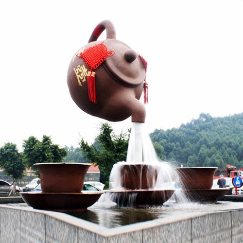 流水天壶悬空玻璃钢雕塑广场景区茶壶创意水景茶园水壶摆件树脂壶