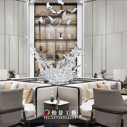 创意浪花雕塑透明树脂摆件现代酒店售楼大厅别墅样板房软装艺术品