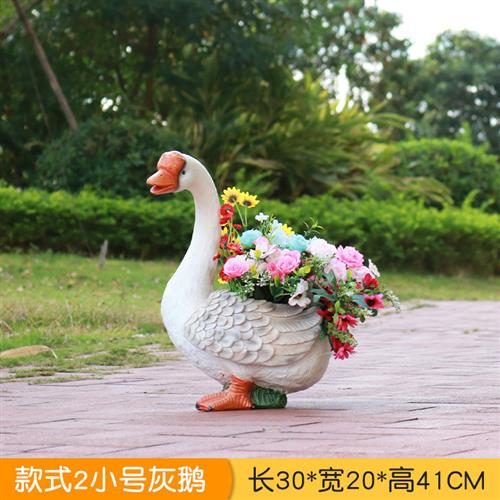 仿真大白鹅花盆雕塑草坪玻璃钢摆件公花园林景观小品庭院户外