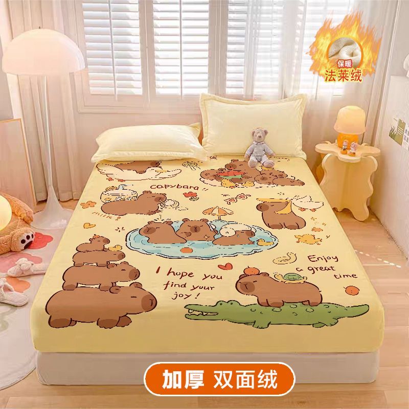卡皮巴拉冬季牛奶绒床垫套双面法莱绒床笠加厚保暖席梦思套床垫罩