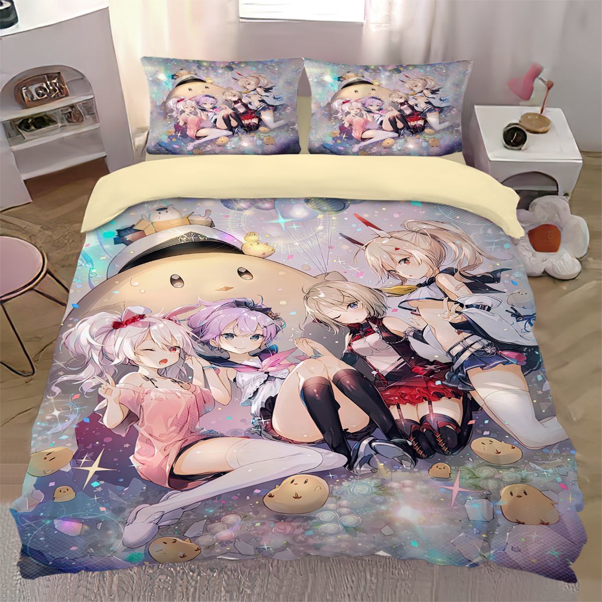 2026动漫碧蓝航线纯棉四件套床单被套学生儿童全棉三件套来图定制