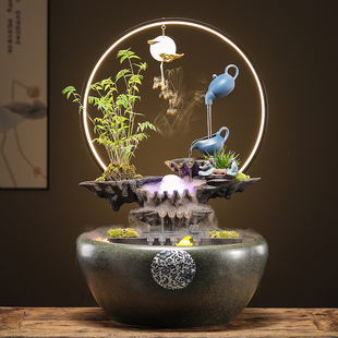 创意流水生财摆件陶瓷悬壶循环水喷泉办公室客厅桌面招财开 业礼