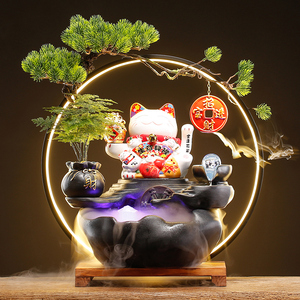 创意招财猫流水客厅办公室装饰摆饰桌面循环水新中式送礼开 业礼