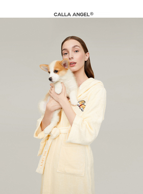CallaAngel纯棉浴袍女毛巾料毛圈男柔软吸水情侣秋冬小狗睡衣浴衣
