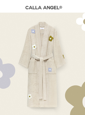 CallaAngel纯棉浴袍女毛巾料毛圈柔软吸水秋冬花朵设计感睡袍浴衣