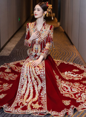 新娘秀禾服2026新款中式重工嫁衣结婚礼服红色高端刺绣亮片刺绣