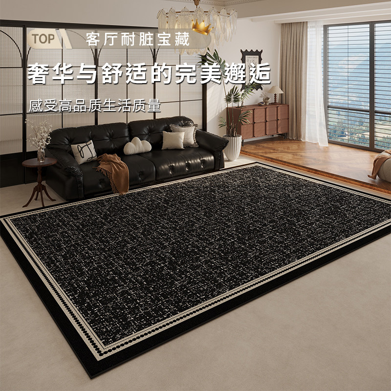 黑色2026新款地毯轻奢高级感客厅沙发卧室床边毯地垫定制防滑垫子