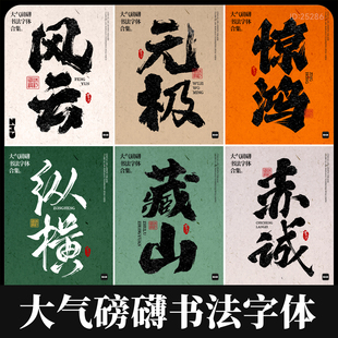 大气磅礴豪放书法字体 古风書法毛笔手写中文字体包ps procreate