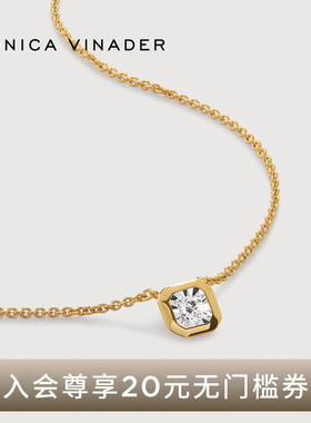 Monica Vinader莫妮卡项链经典方形培育钻石项链礼物小众吊坠镀金